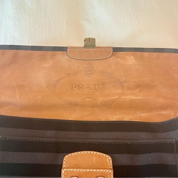 Striped Vintage Black Grey and Brown Satchel Laptop Bag - Picture 8 of 8